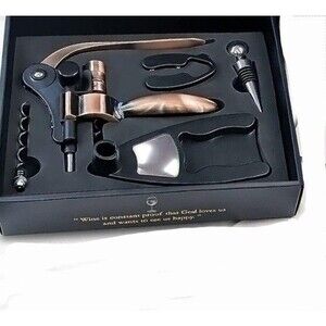 Wine Bottle Opener Corkscrew Set in Luxury GOLD, 5 Piece Wine Gift Set Luxiluxy